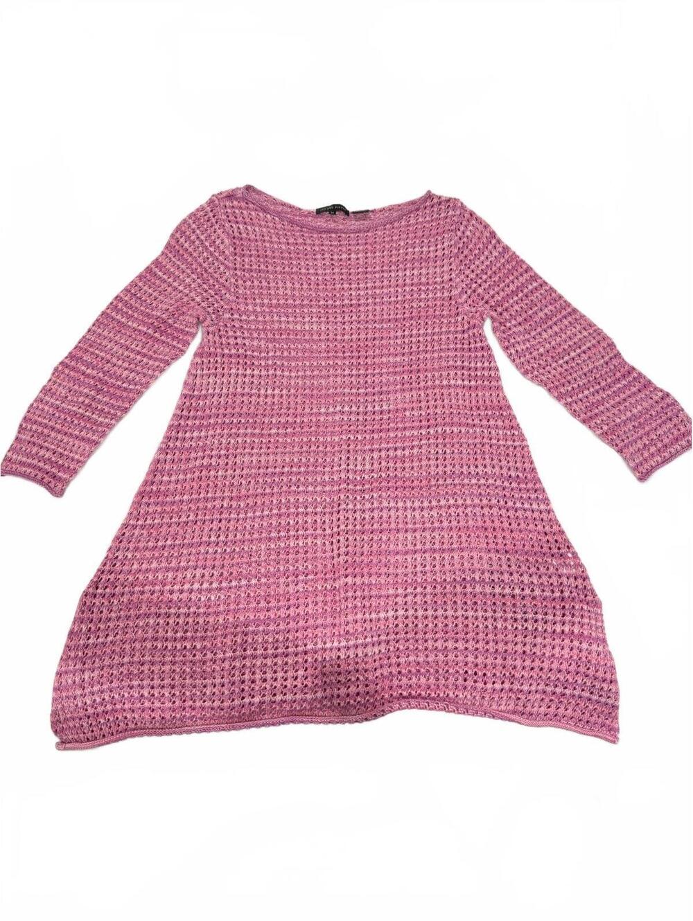 Jeanne Pierre Pink Purple Open Crochet Knit Tunic Top Sweater Medium 100% Cotton